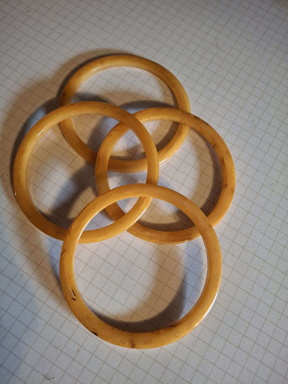 Classic Yellow Bakelite Vintage Flat Spacer Bangle Bracelet Set Of 4